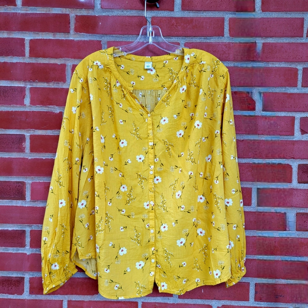 Golden yellow casual flower blouse